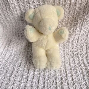 Vintage Gund baby rattle teddy bear beautiful white & baby blue stitching 1979
